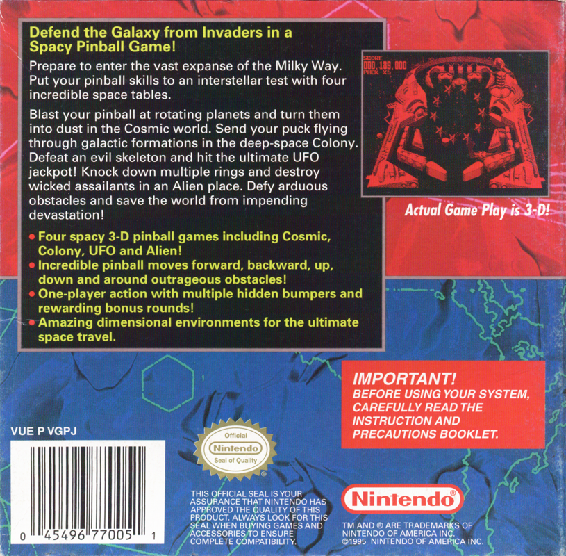 Galactic Pinball box art for Virtual Boy